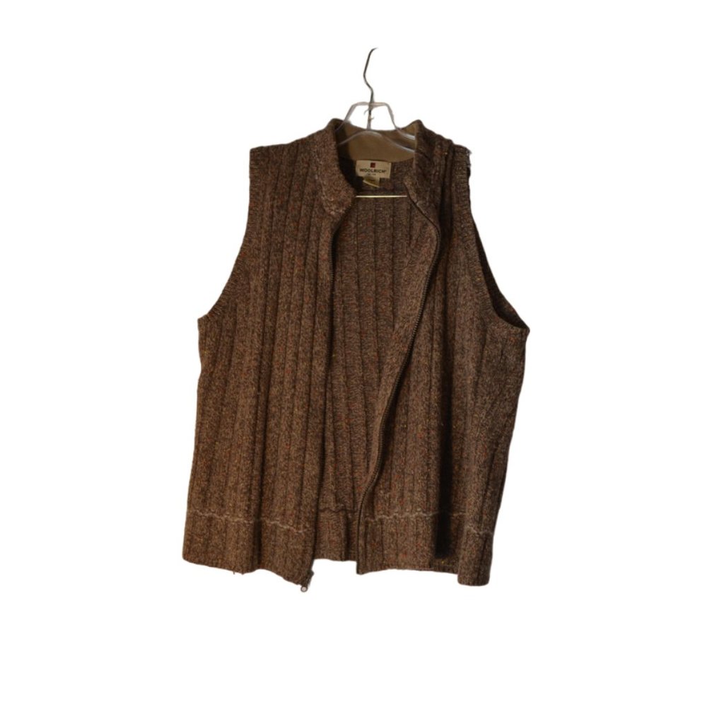WOOLRICH Brown Ramie Knit Vest Sleeveless Jacket Zip Front Women XL Petite